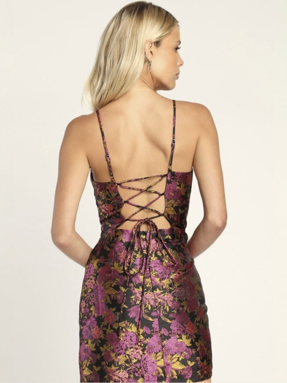 Lulus Simply Spectacular Black Floral Jacquard Lace-Up Mini Dress NWT - Picture 3 of 9
